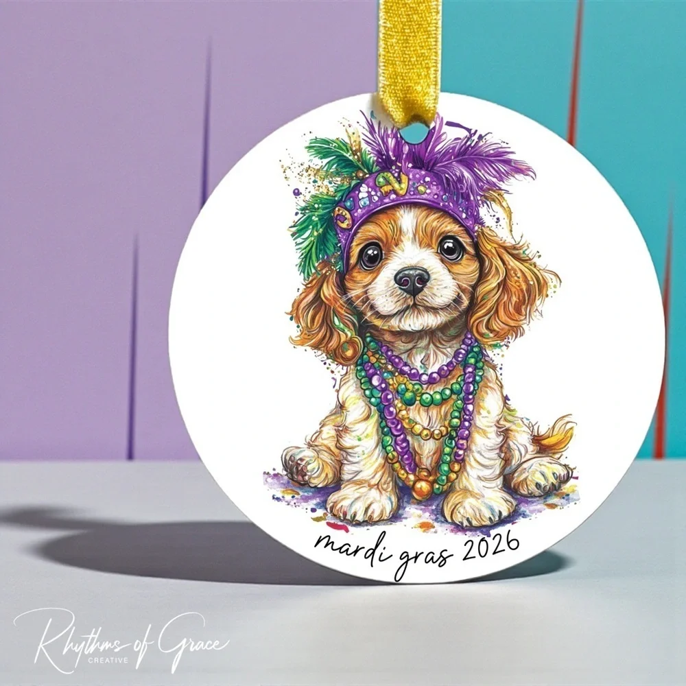 Mardi Gras Cocker Spaniel Christmas Ornament – Dog Lover Keepsake, Personalized